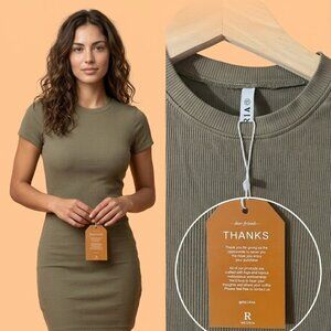 REORIA Womens Sexy Square Neck Bodycon Short Sleeve Ribbed Dress Olive Small